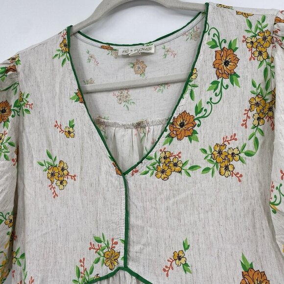 Fig & Flower Size Large Floral Print Linen Blend Short Sleeve Midi Dress Prairie - Picture 9 of 16
